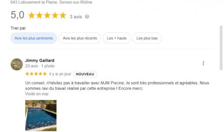 Avis google 5 étoiles MJM PISCINE Spécialiste de la pose de membrane armée pour piscine dans la Drôme 
